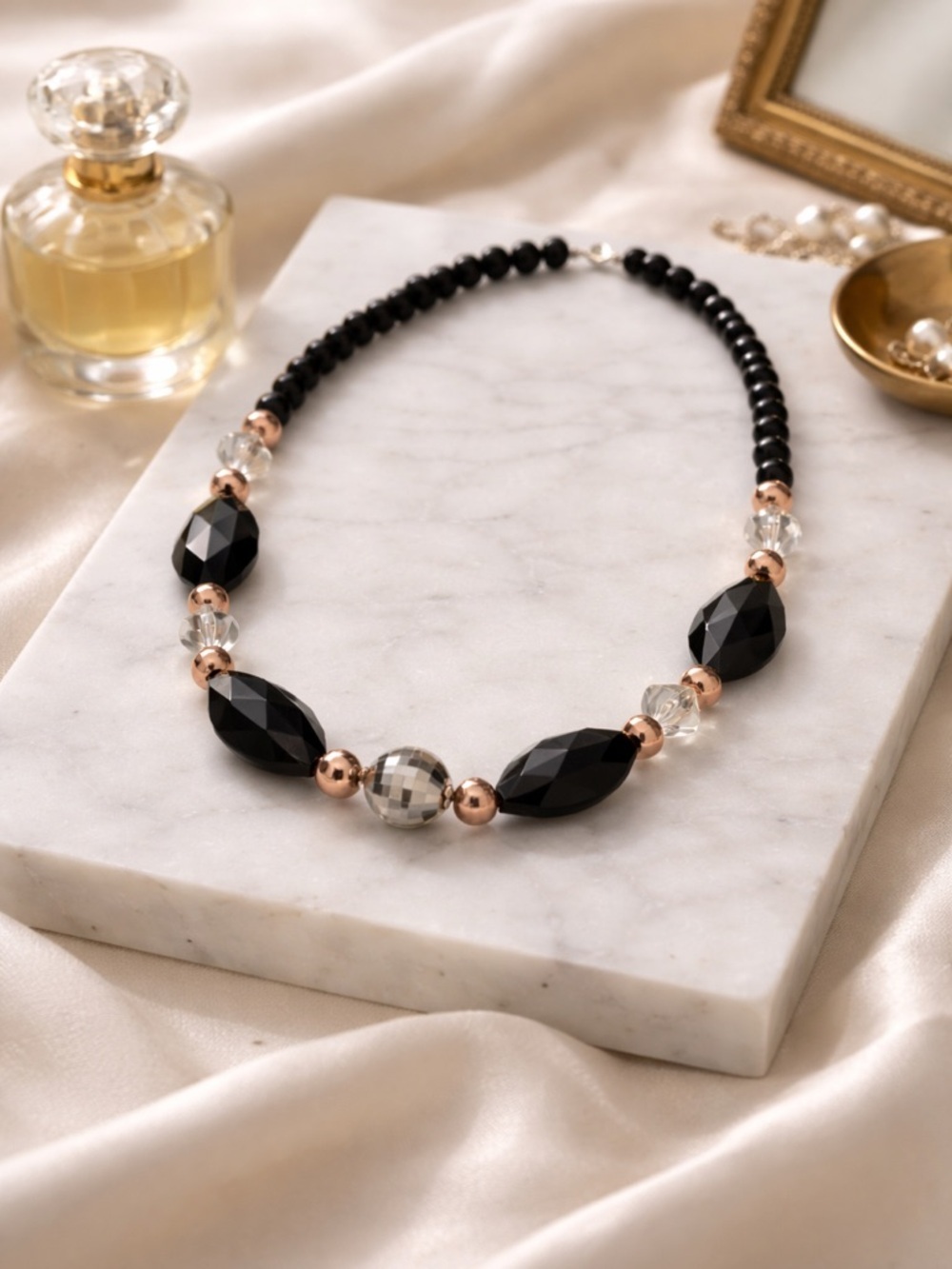Elegant Black Beaded Statement Necklace
